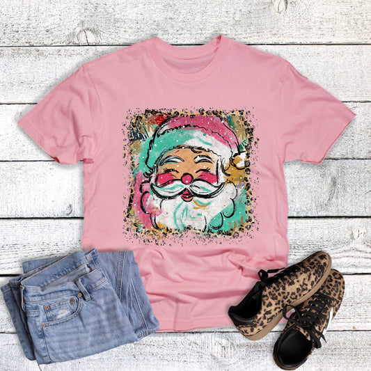 Christmas Leopard Watercolor Santa Graphic Tee