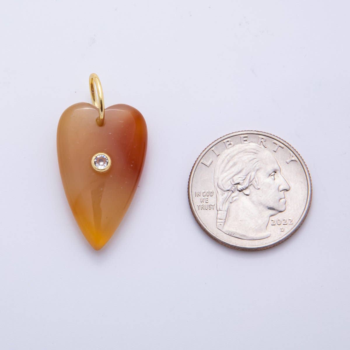 Long Heart Gemstone Charm