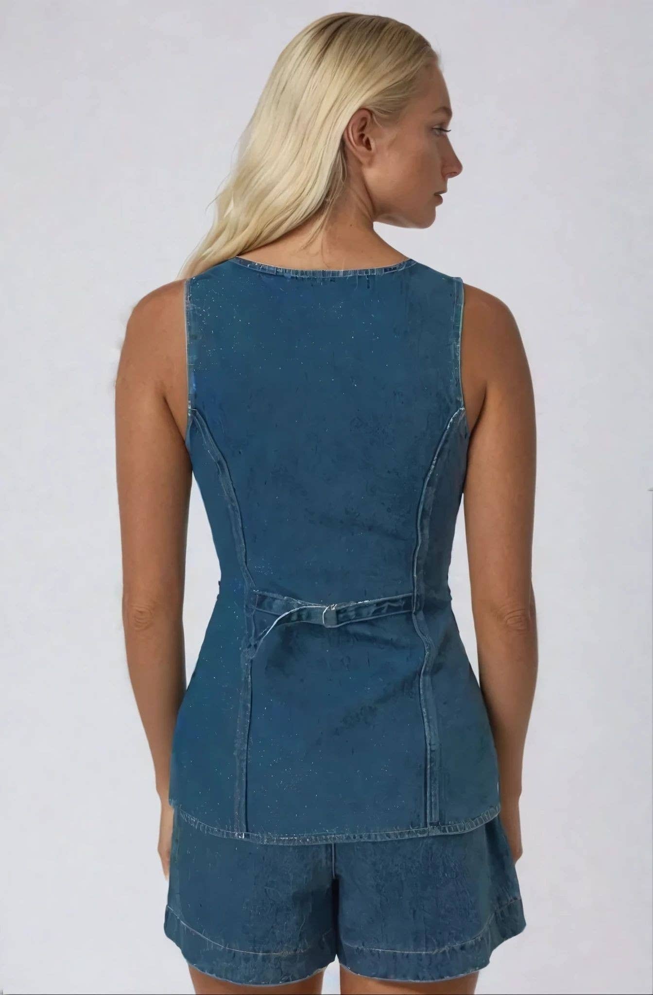 LONGLINE BUTTON UP DENIM VEST TOP