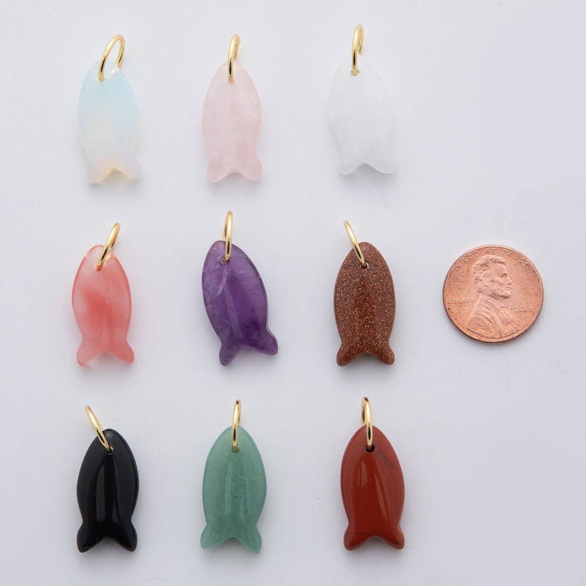 Natural Gemstone Fish Charm