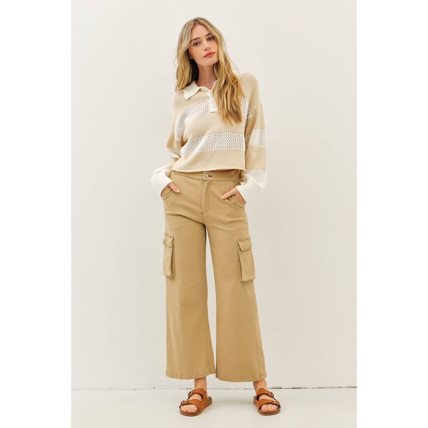RUGBY-INSPIRED WIDE STRIPE LIGHTWEIGHT SWEATER & CROCHET TOP