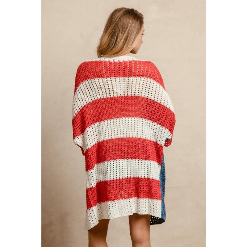 STAR PATCHES AMERICAN FLAG THEME KNIT CARDIGAN