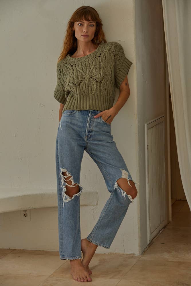 Knit Sweater Crochet Short Sleeve Top