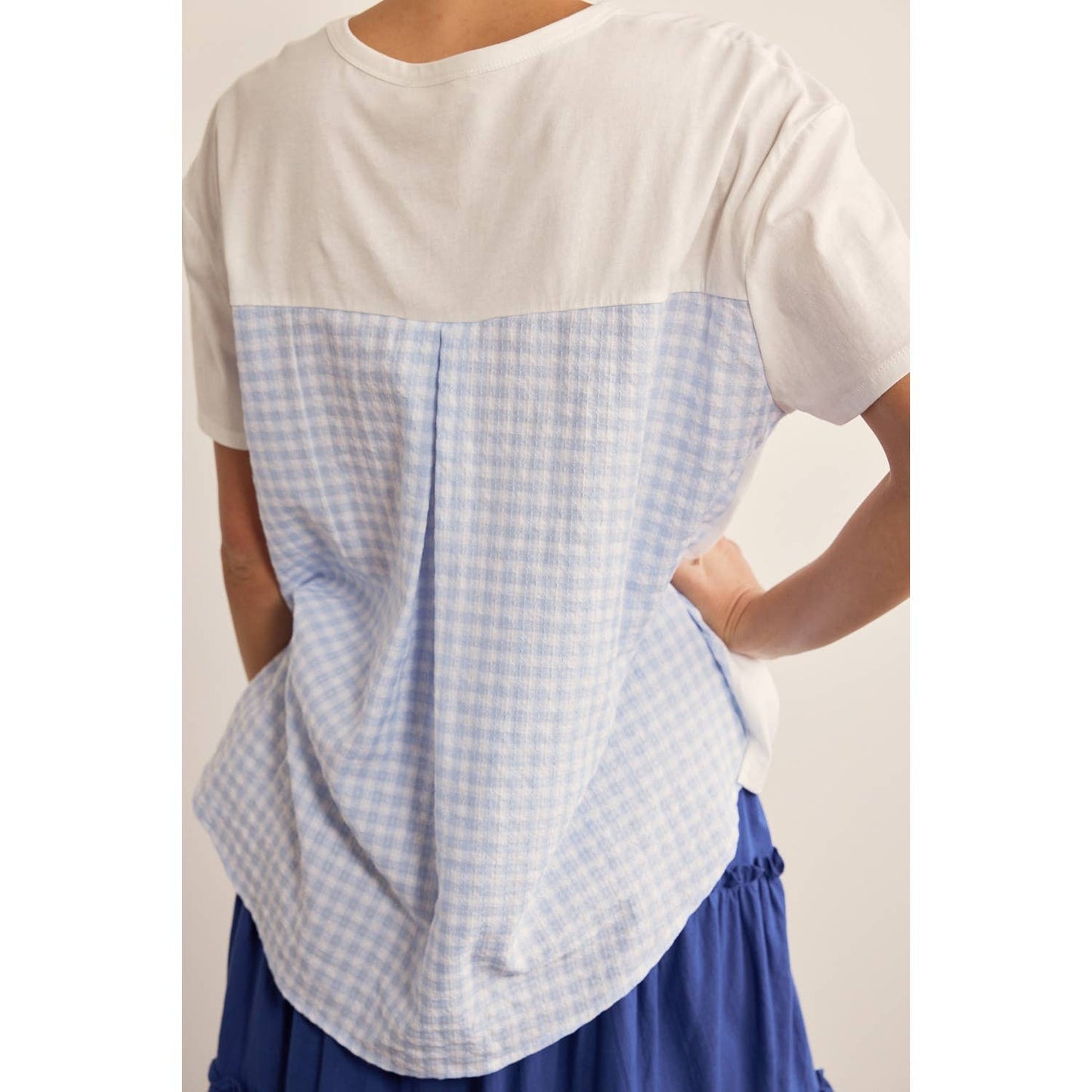 GINGHAM CHECK CONTRAST T-SHIRT