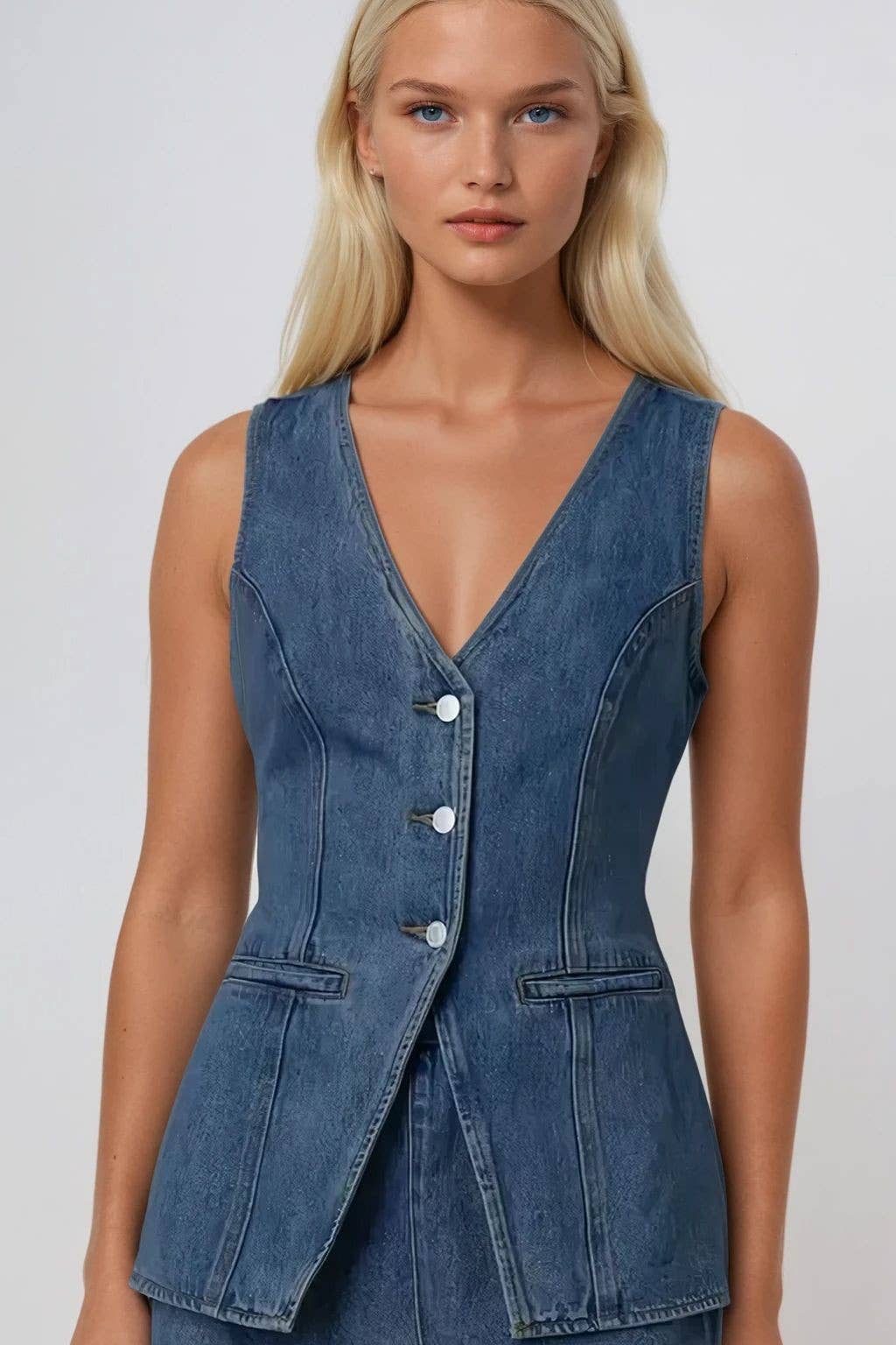 LONGLINE BUTTON UP DENIM VEST TOP