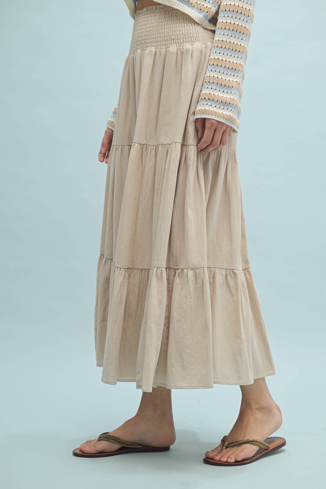 COTTON TIERED MIDI SKIRT