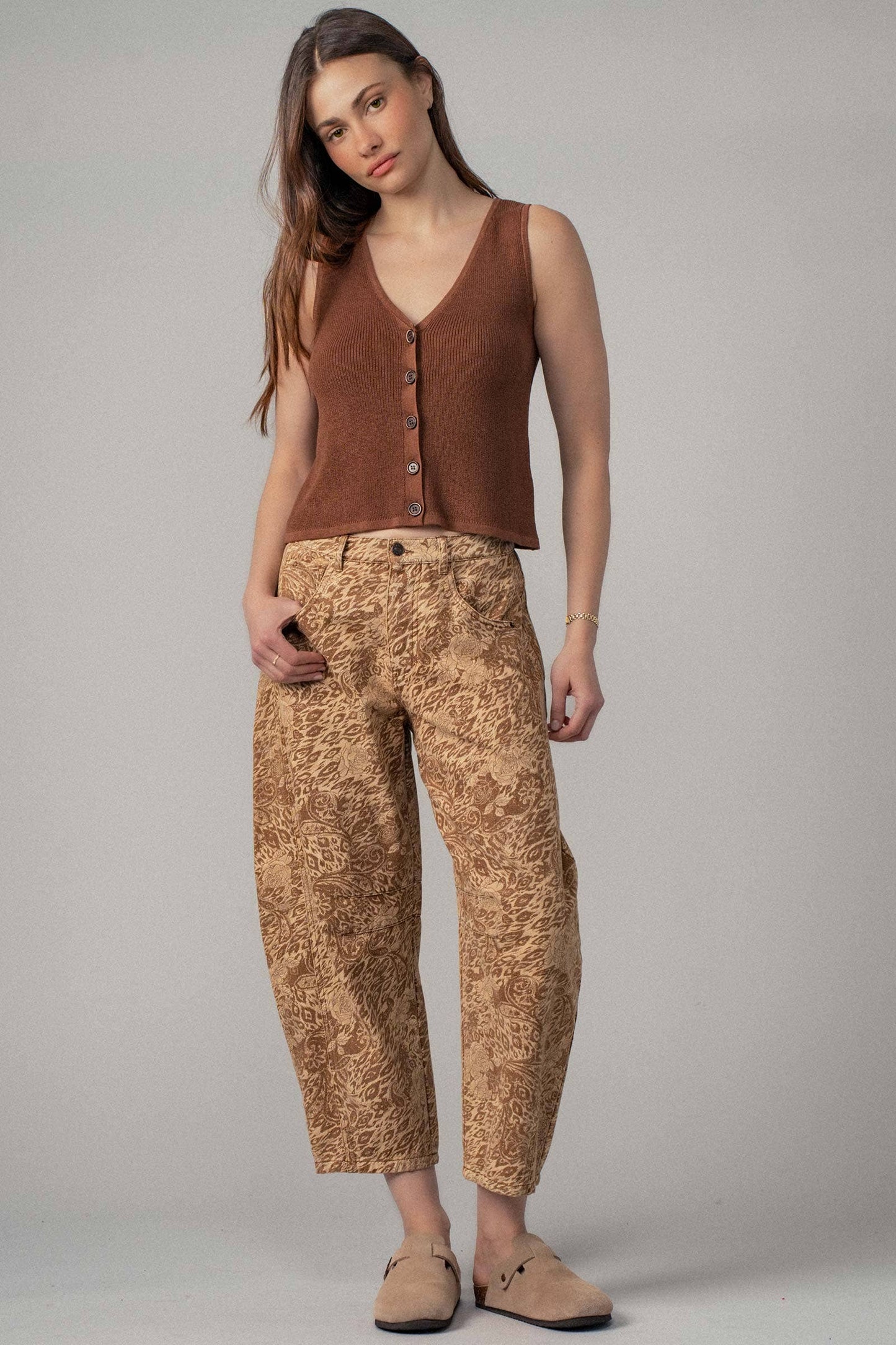 Button Front Crochet Knit Vest