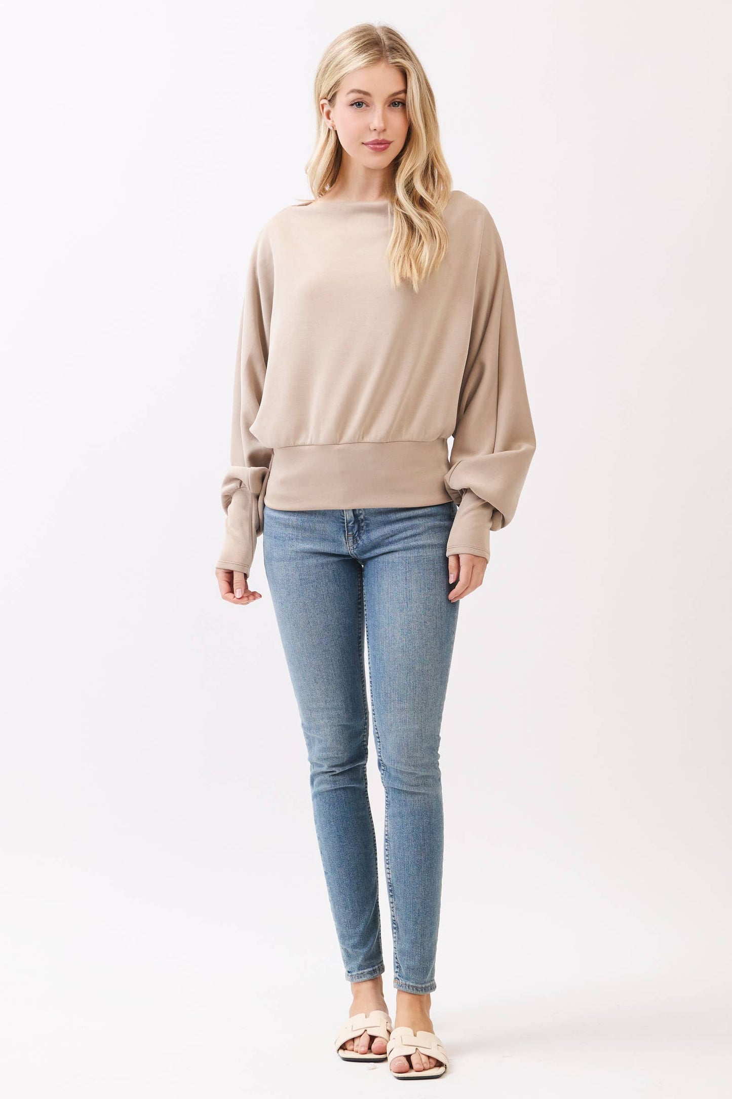 Jersey Boat Neck Long Sleeve Top