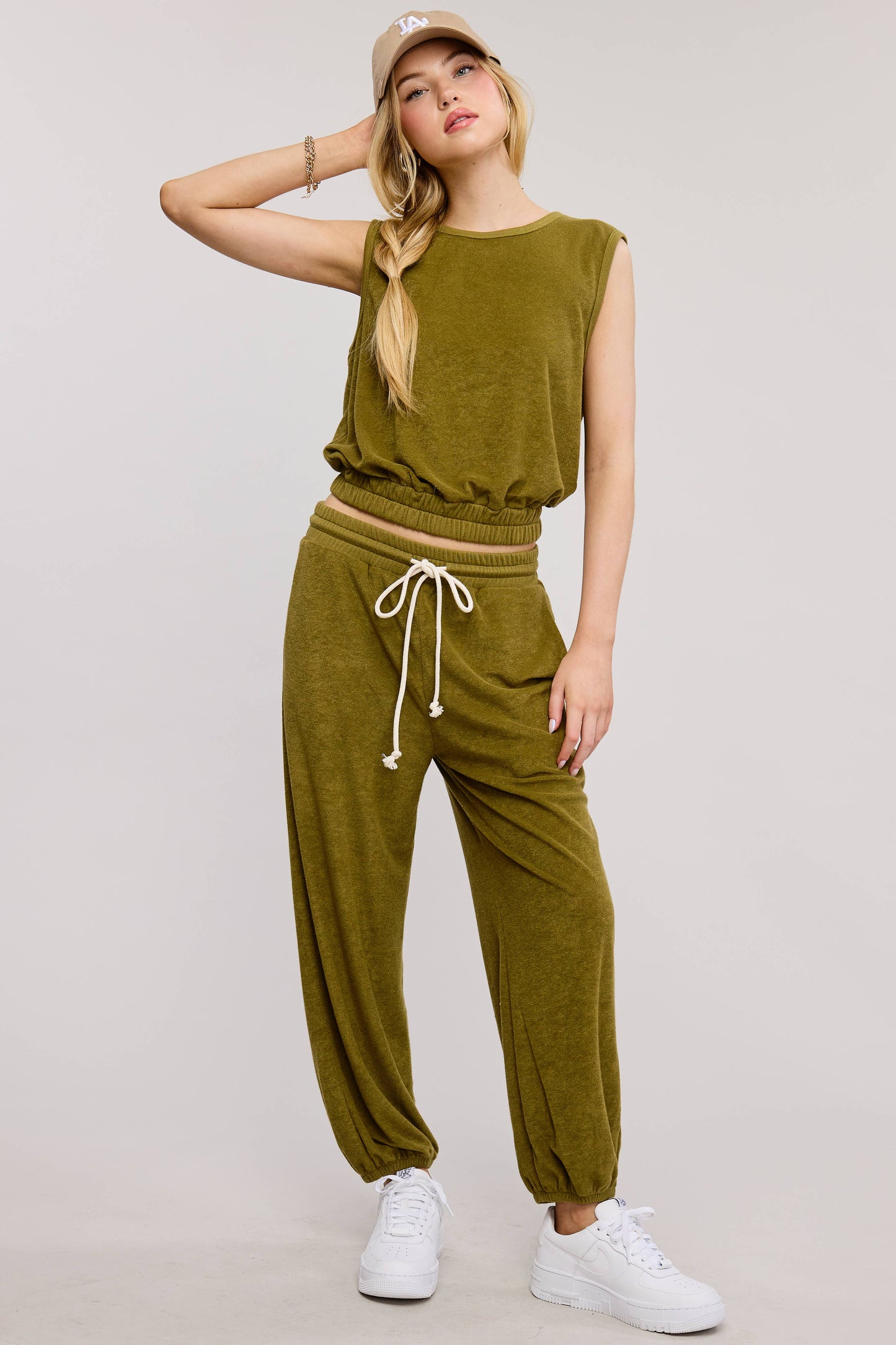 Terry Knit Tank and Jogger Sweatpants Matching Set