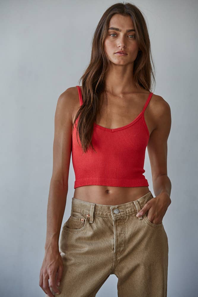 Knit Ribbed Seamless UV Neck Brami