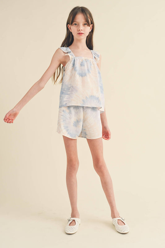 KIDS GIRLS RUFFLE SLEEVE SHORTS SET