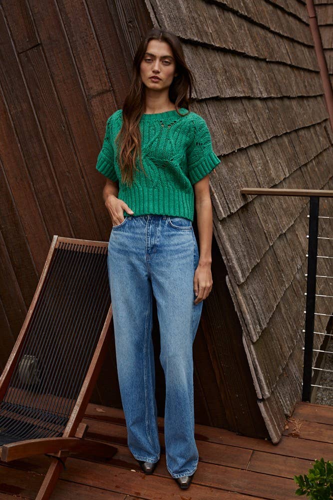 Knit Sweater Crochet Short Sleeve Top