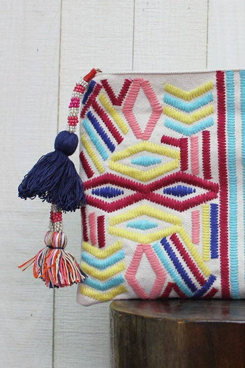 Multi Colored Embroidered Large Clutch