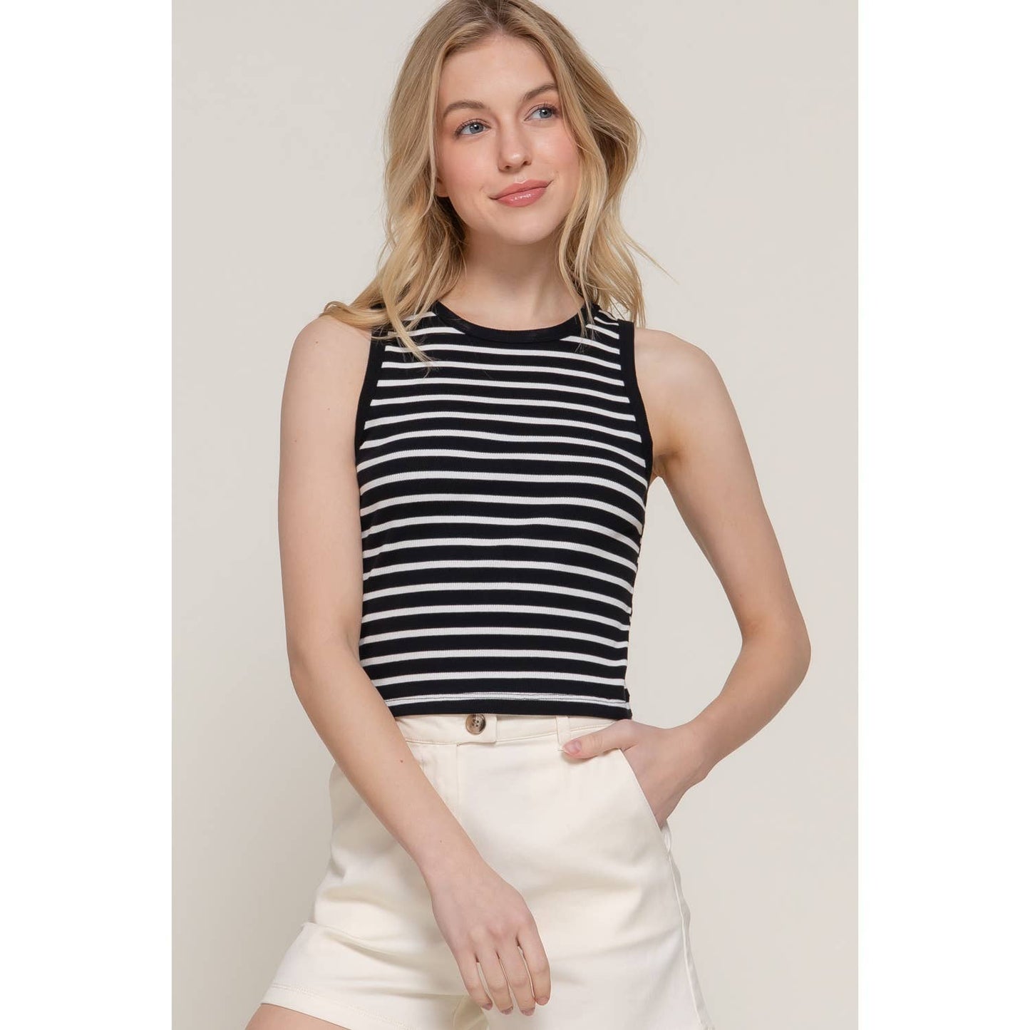 STRIPE COTTON RIB KNIT TANK TOP