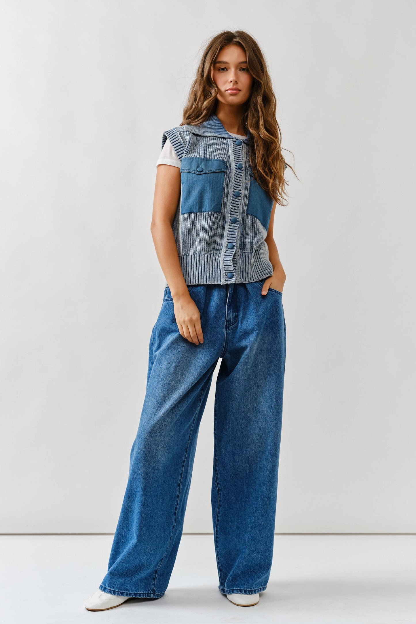 EXTENSION WAIST SOFT DENIM WIDE LEG JEANS