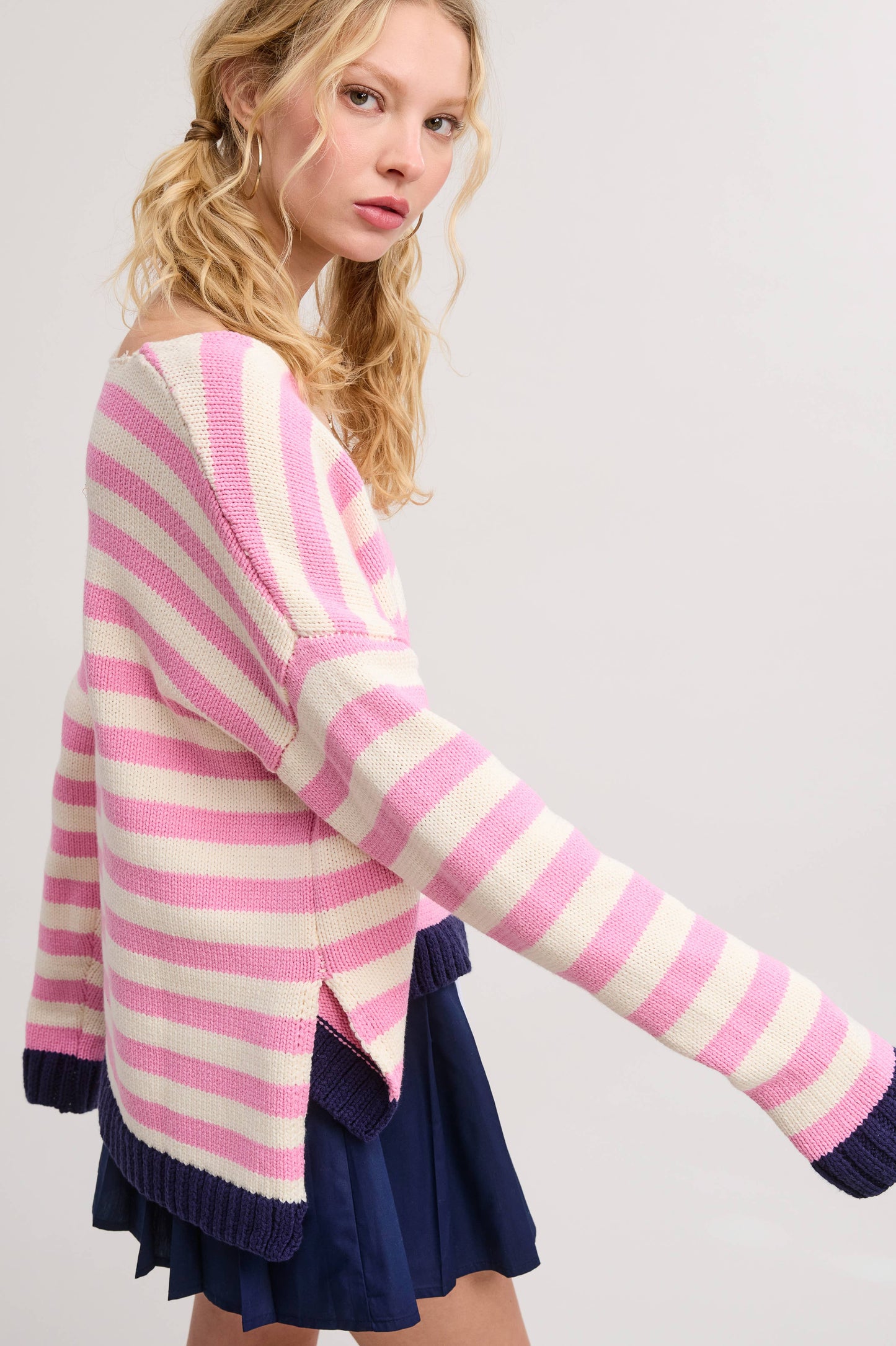 V Neck Stripe Oversize Sweater