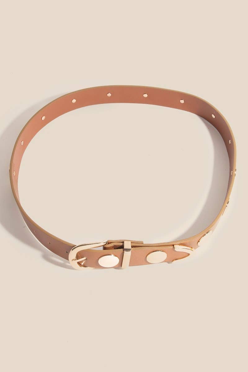Metallic Disc Studded Vegan Leather Belt