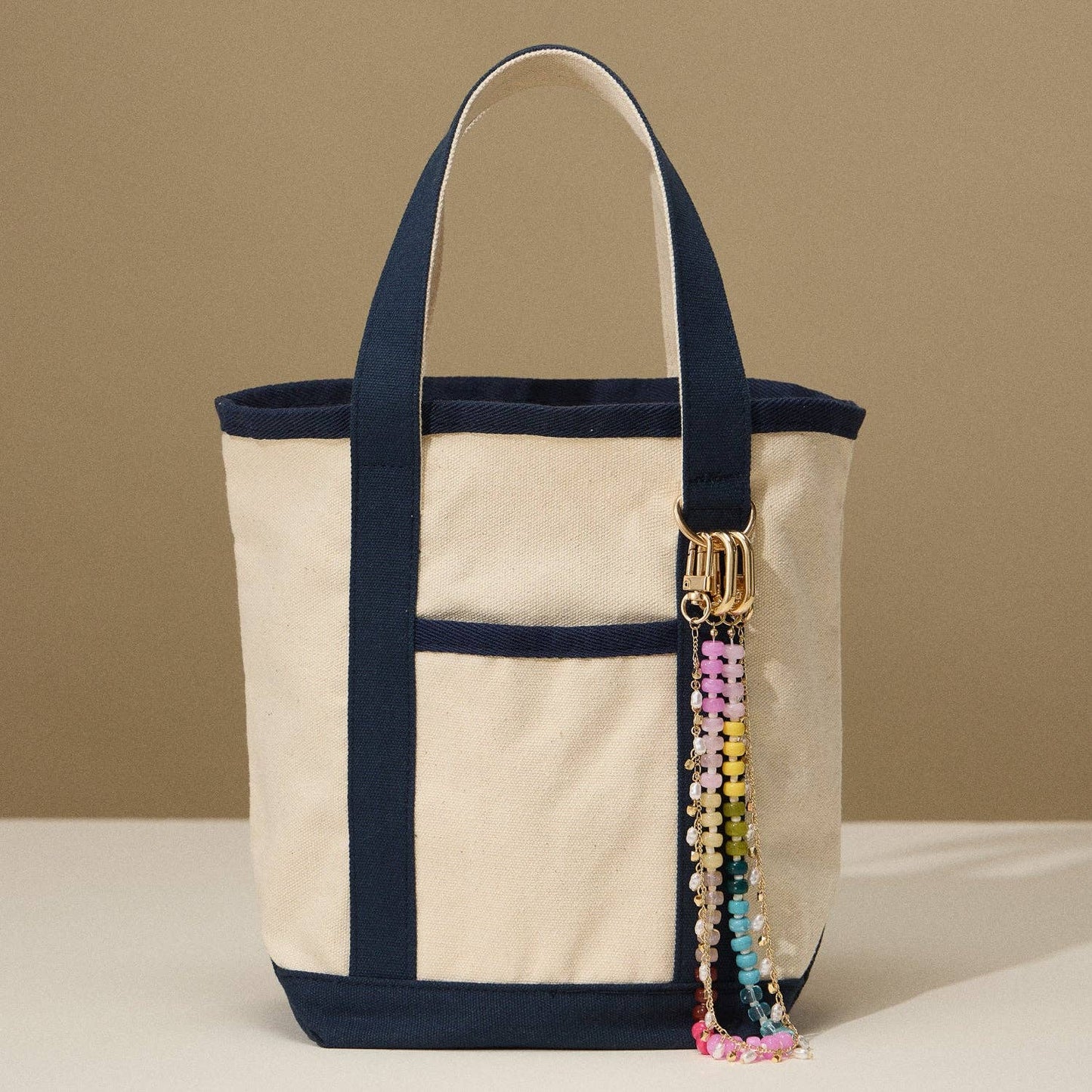 Colorful Beaded Bag Charm with Gold Clasp