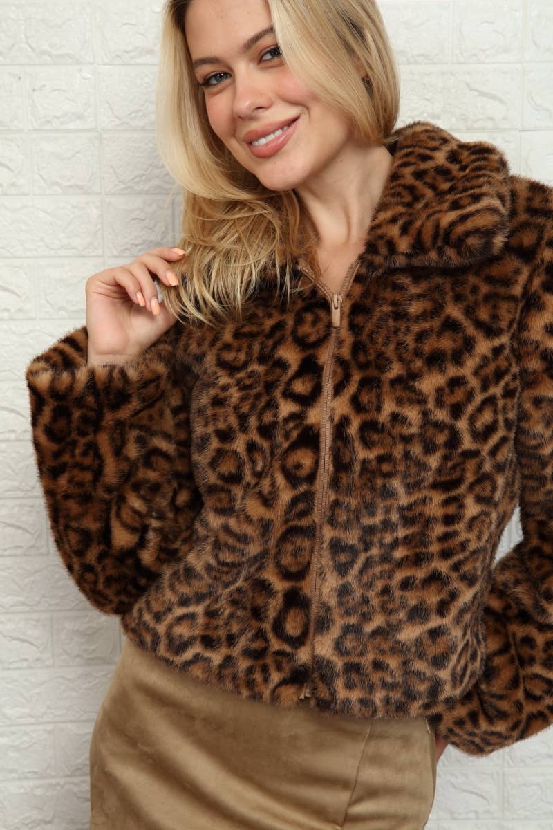 Animal Print Mink Faux Fur Jacket