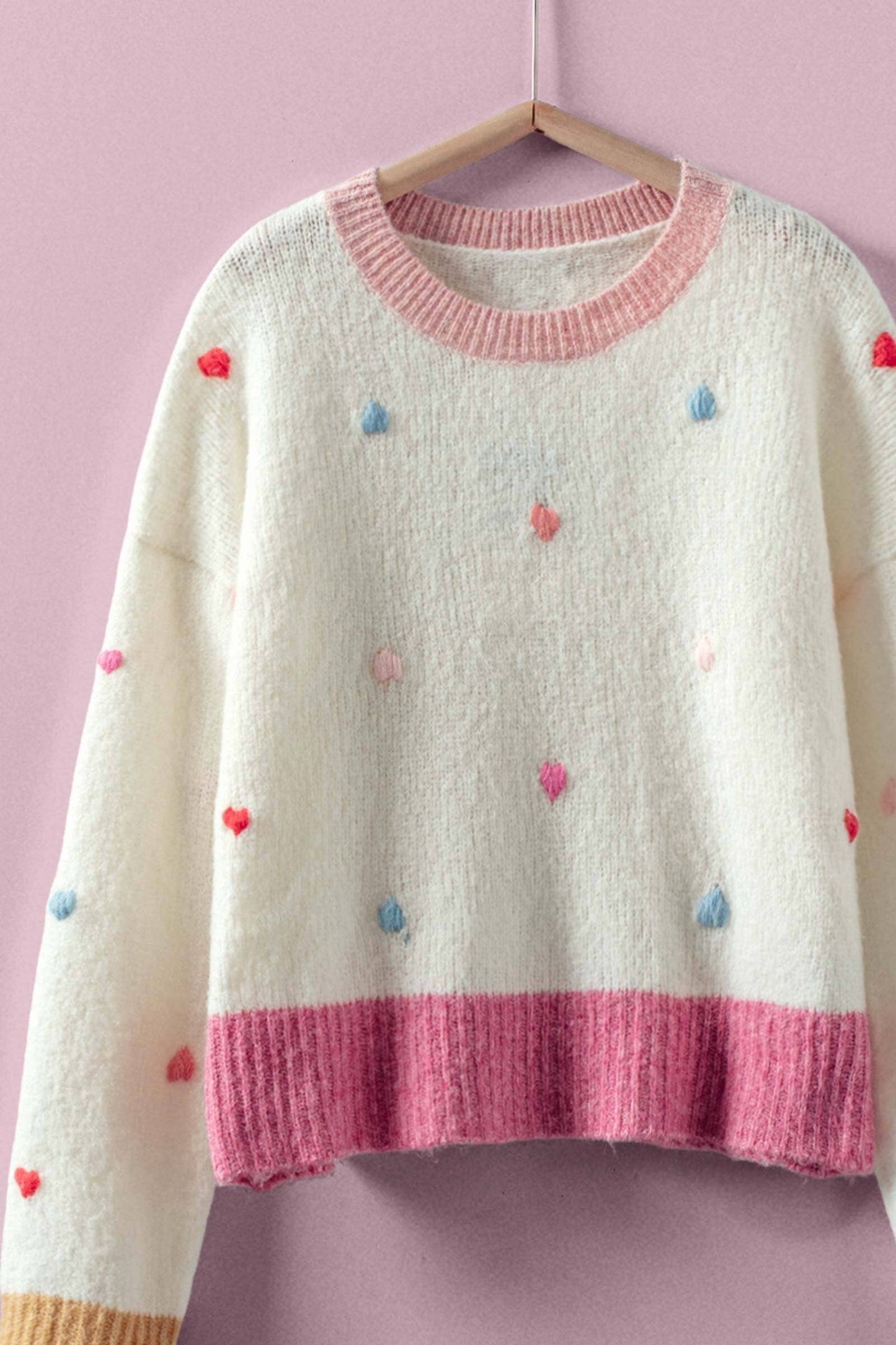 Embroidered Heart Colorblock Knit Sweater
