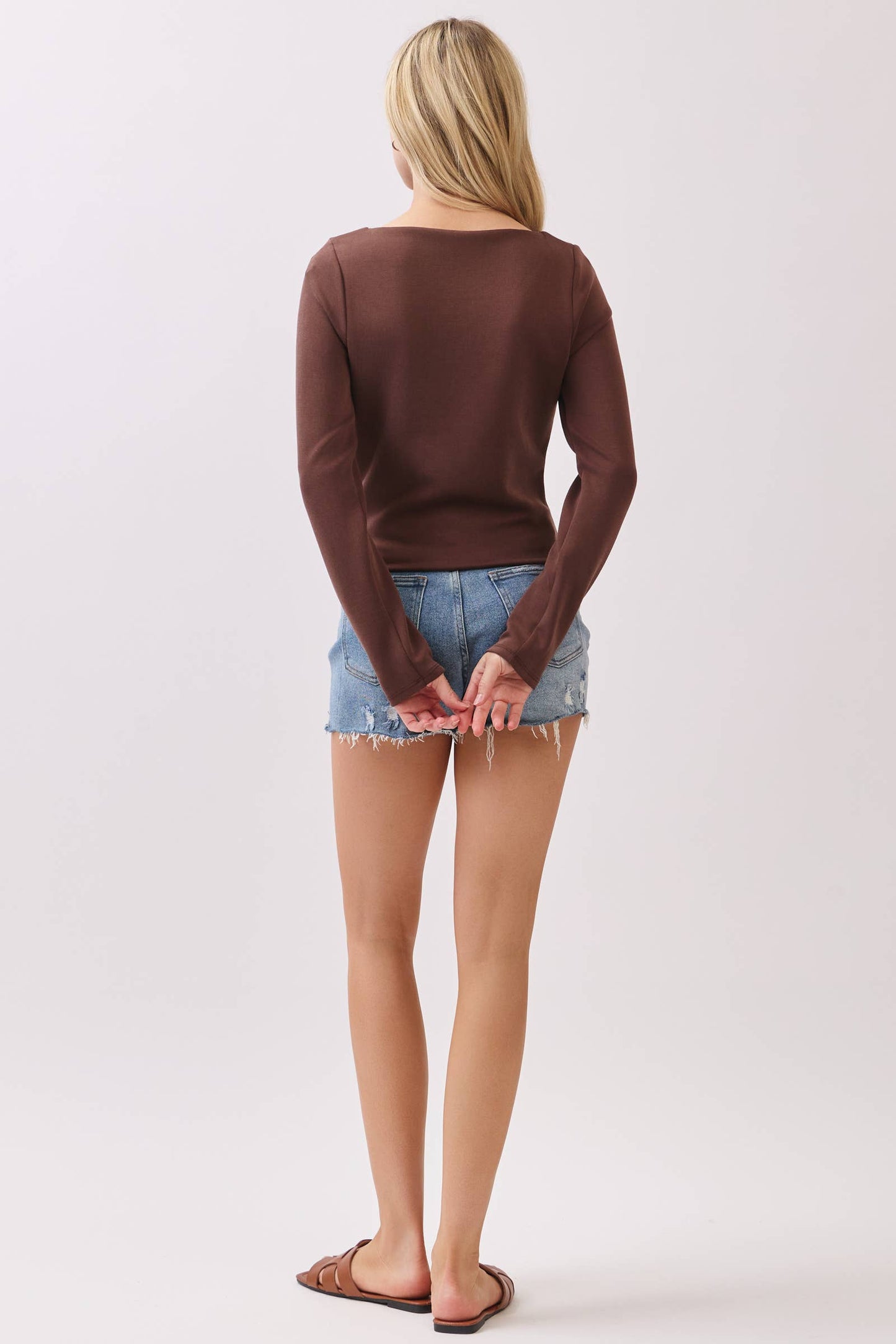 Double Layer Boat Neck Long Sleeve Top