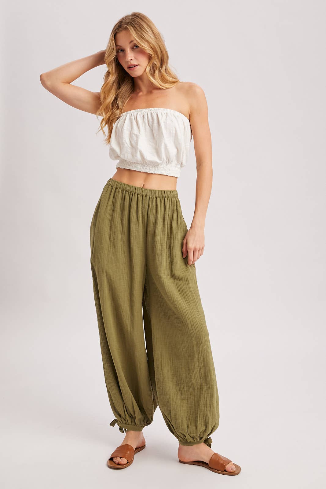 CRINKLED GAUZE JOGGER PANTS