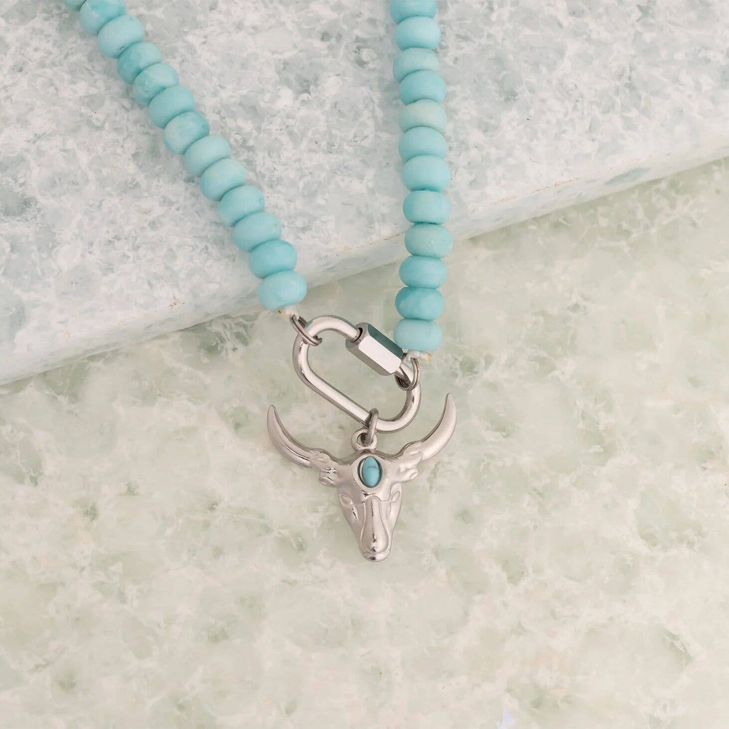 Turquoise Chunky Bead Carabiner Necklace