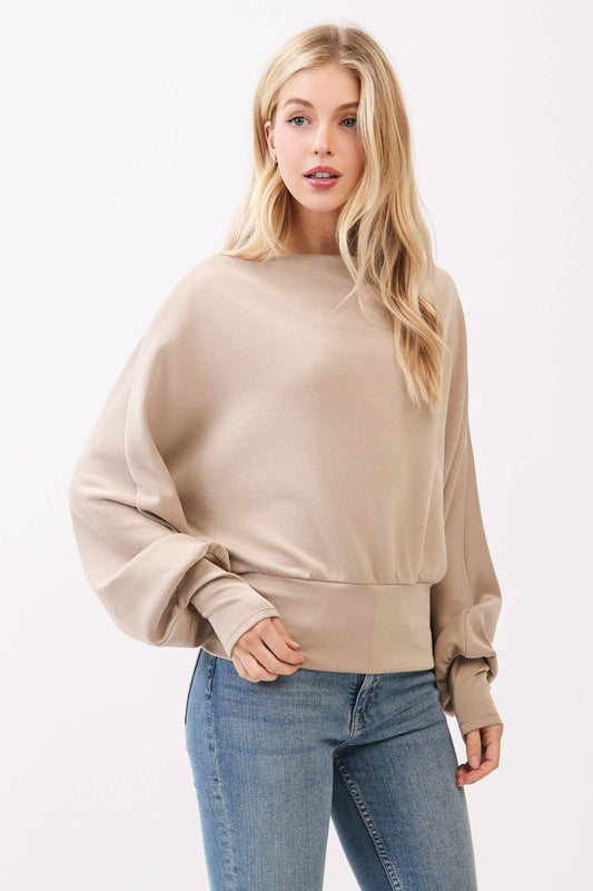 Jersey Boat Neck Long Sleeve Top