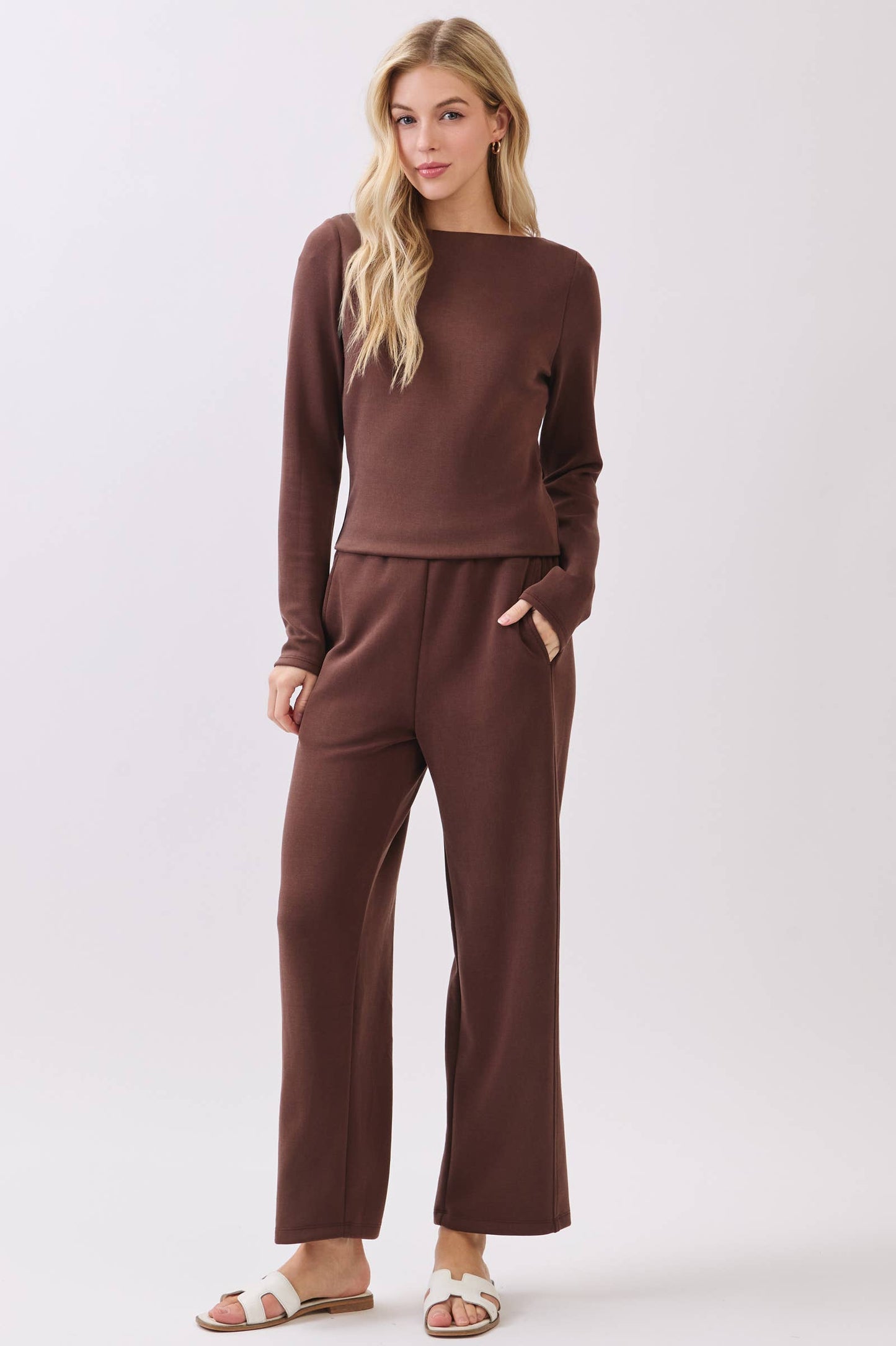 Double Layer Boat Neck Long Sleeve Top