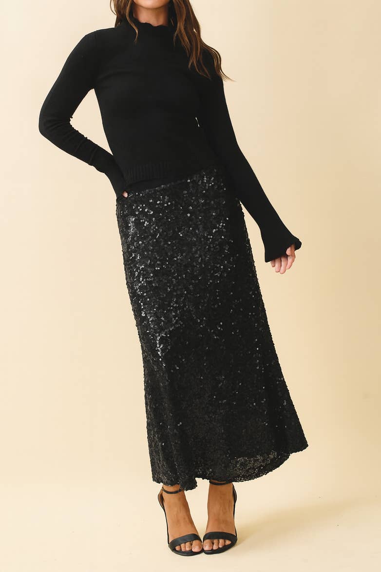 High Waist Sequin Maxi Skirt