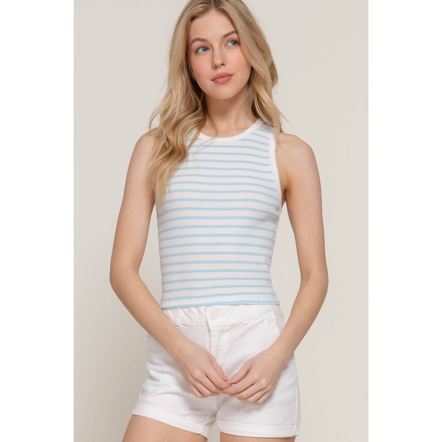 STRIPE COTTON RIB KNIT TANK TOP