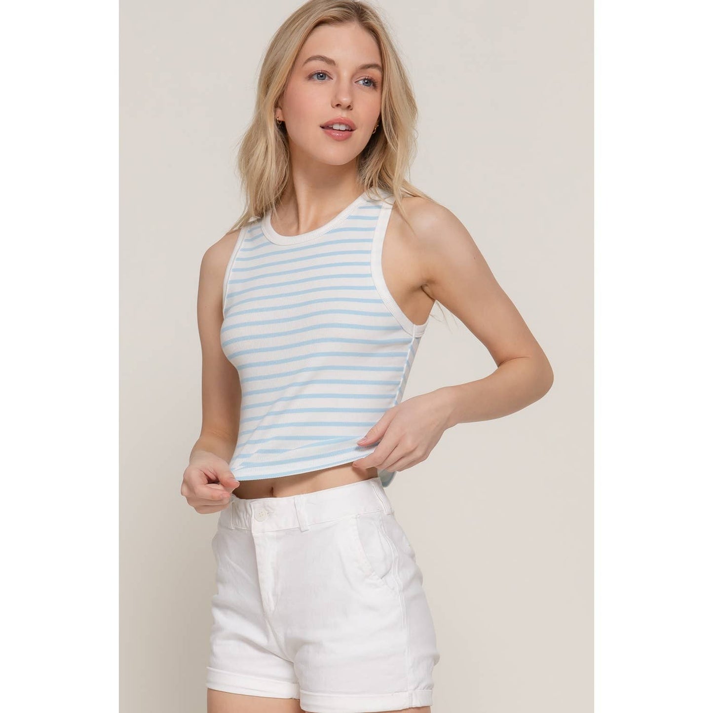 STRIPE COTTON RIB KNIT TANK TOP