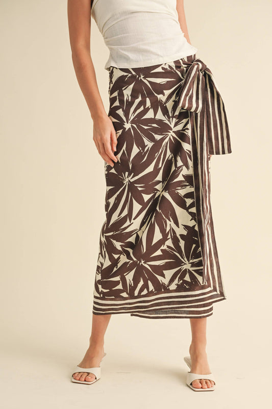 FLORAL PRINT LINEN WRAP SKIRT