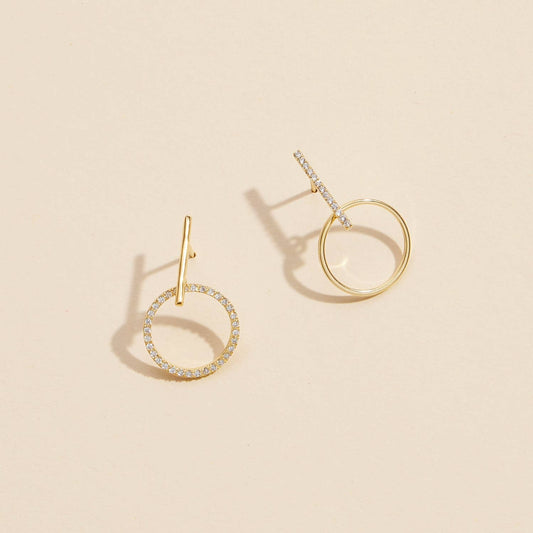 Circle & Bar Gold Dip Stud Earrings