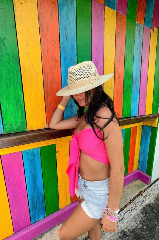 Open Weave Bow Trim Panama Hat