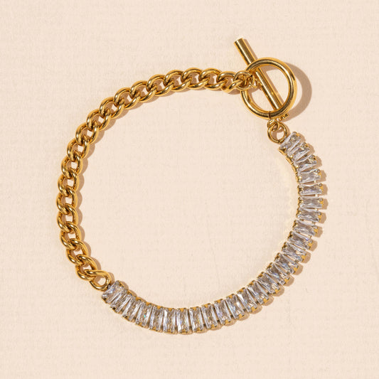 Stainless Steel Half Chain and Half Clear Stone Bracelet