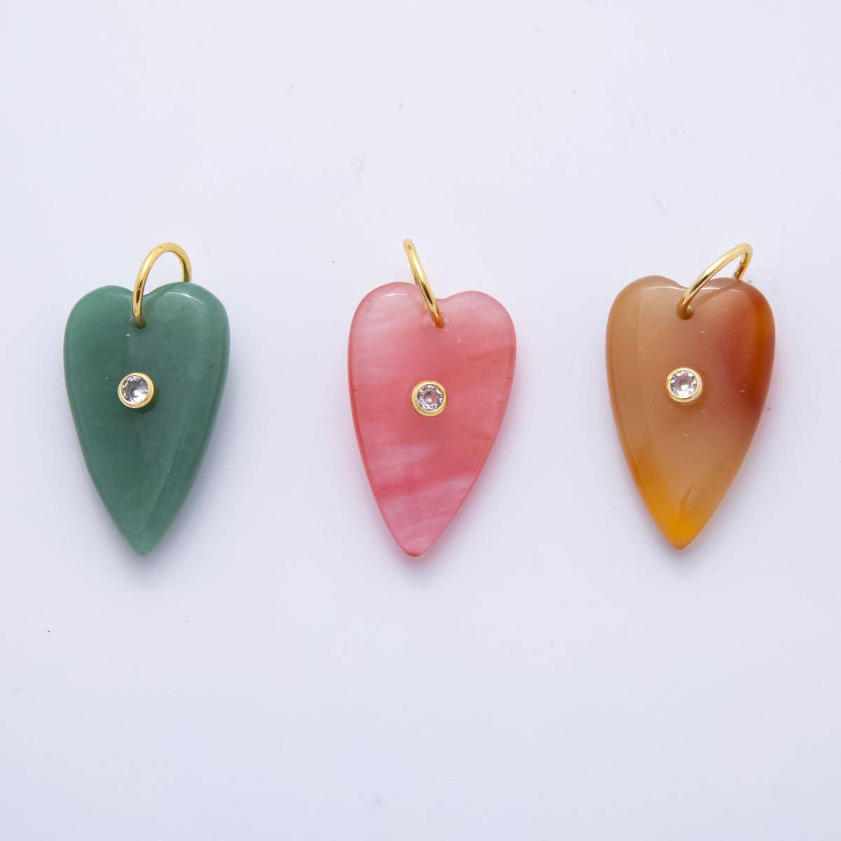 Long Heart Gemstone Charm