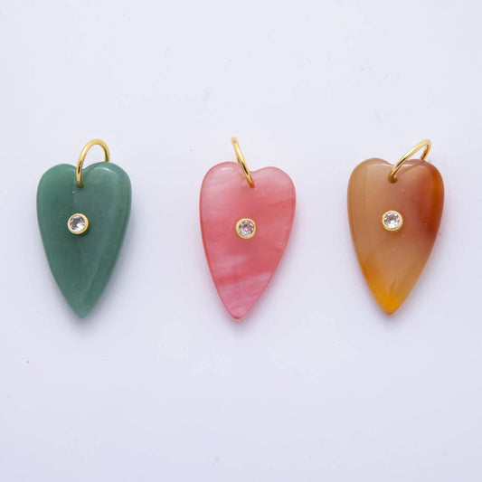 Long Heart Gemstone Charm