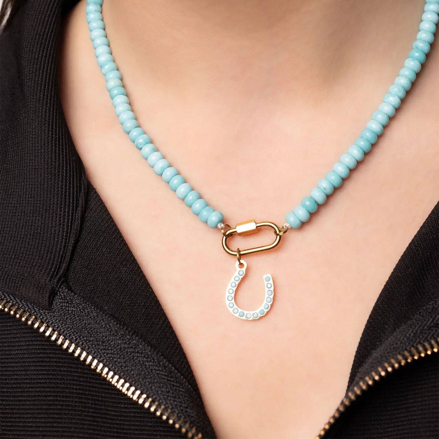Turquoise Chunky Bead Carabiner Necklace