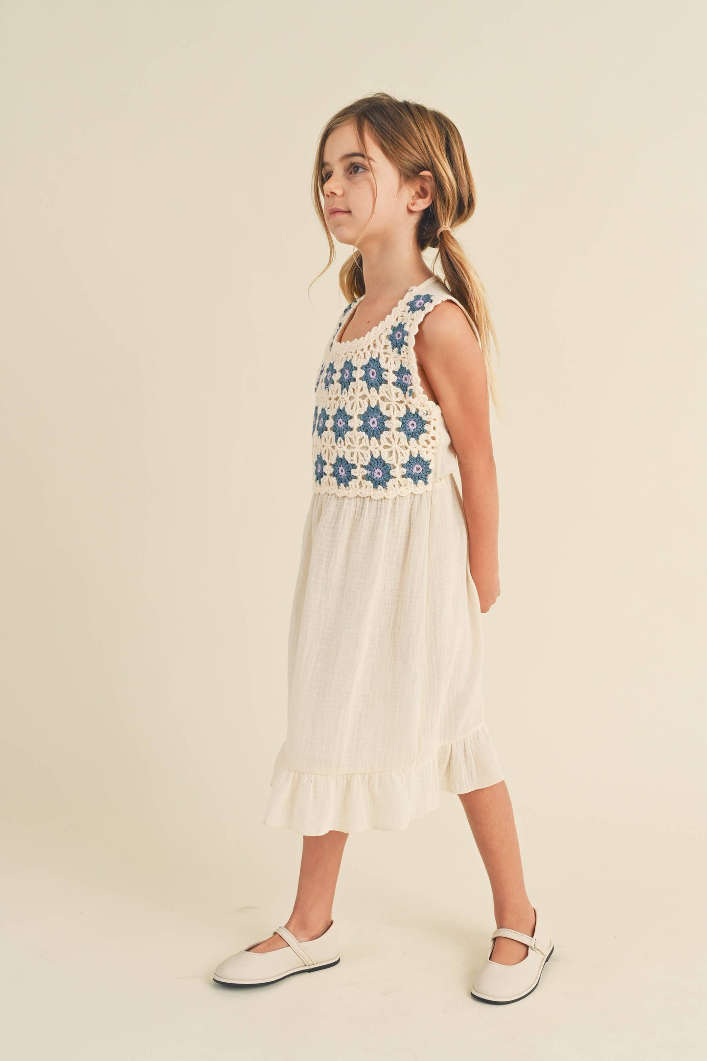 KIDS GIRLS CROCHET WOVEN MIDI DRESS