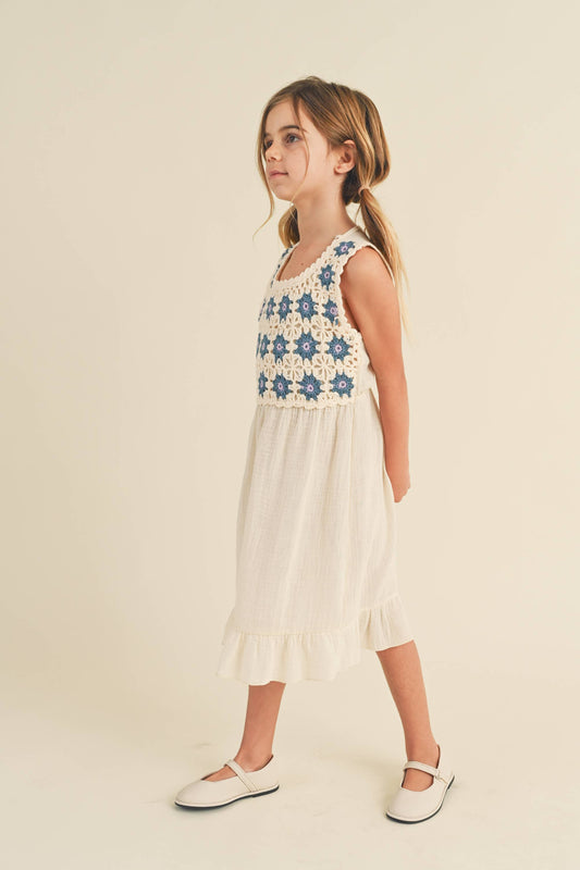 KIDS GIRLS CROCHET WOVEN MIDI DRESS