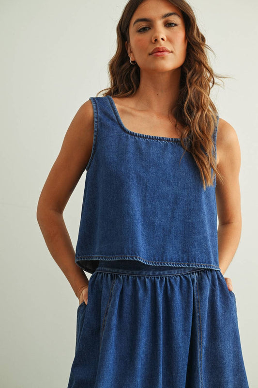 SOFT DENIM SLEEVELESS TOP