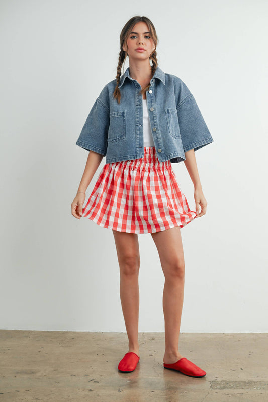 Button Front Cropped Denim Shirt