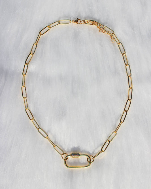 Gold Carabiner Clasp Paperclip Necklace Tarnish Resistant