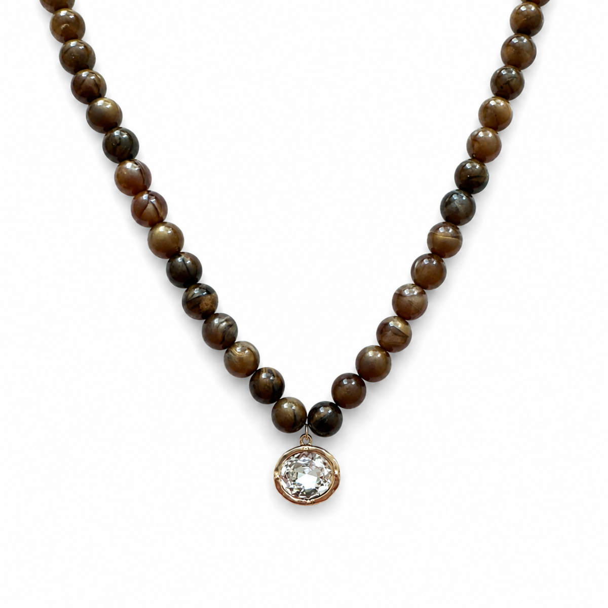 Marbled Bead Glass Crystal Pendant Necklace