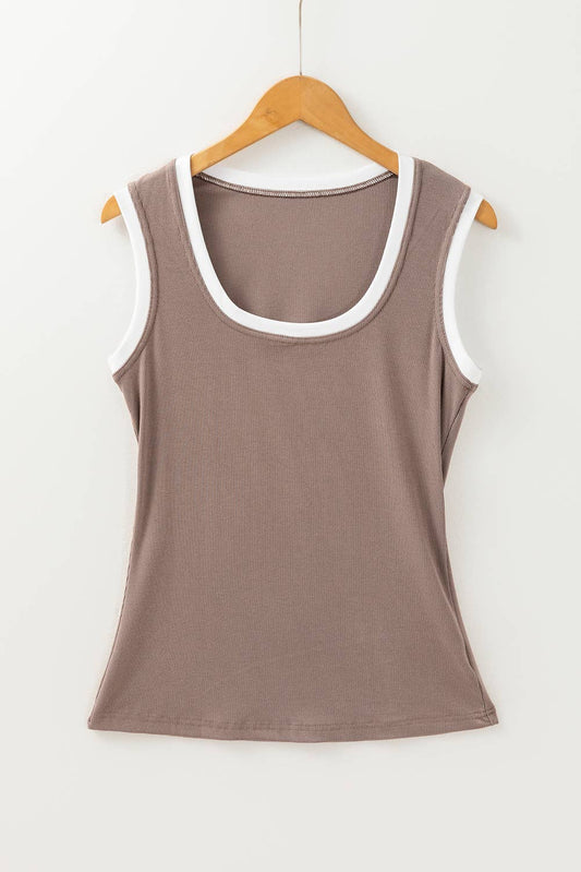 Ribbed Knit Colorblock Fit Tank Top