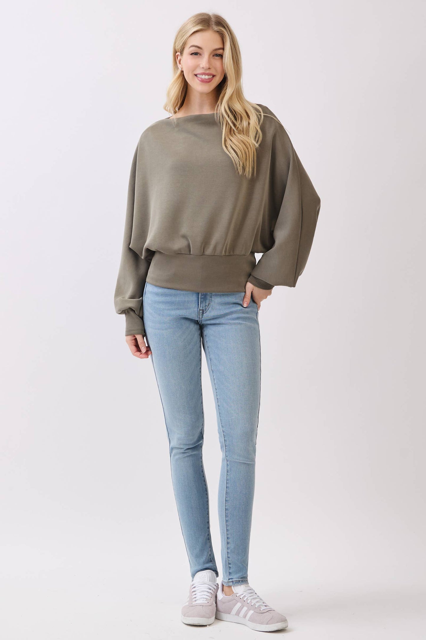 Jersey Boat Neck Long Sleeve Top