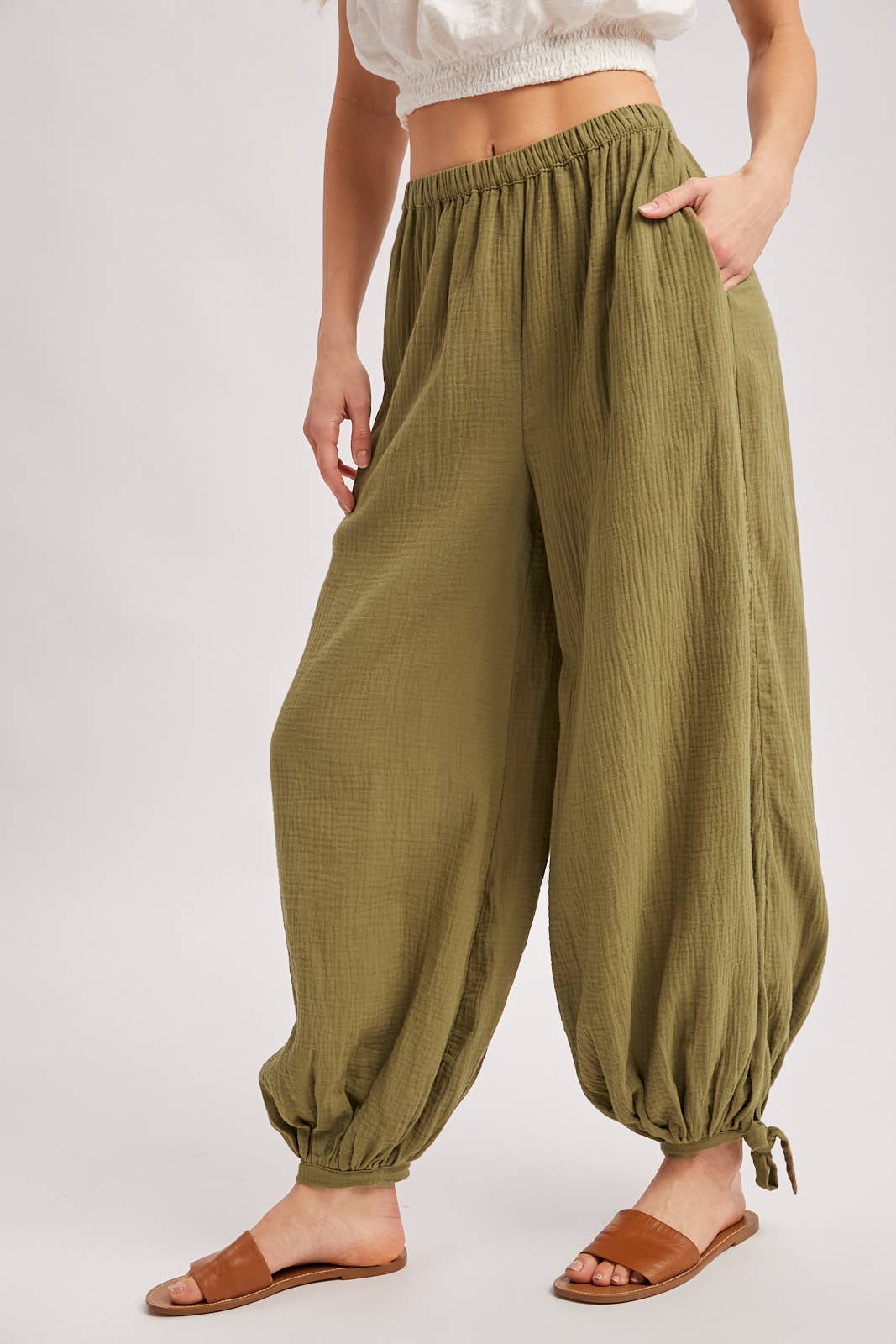 CRINKLED GAUZE JOGGER PANTS