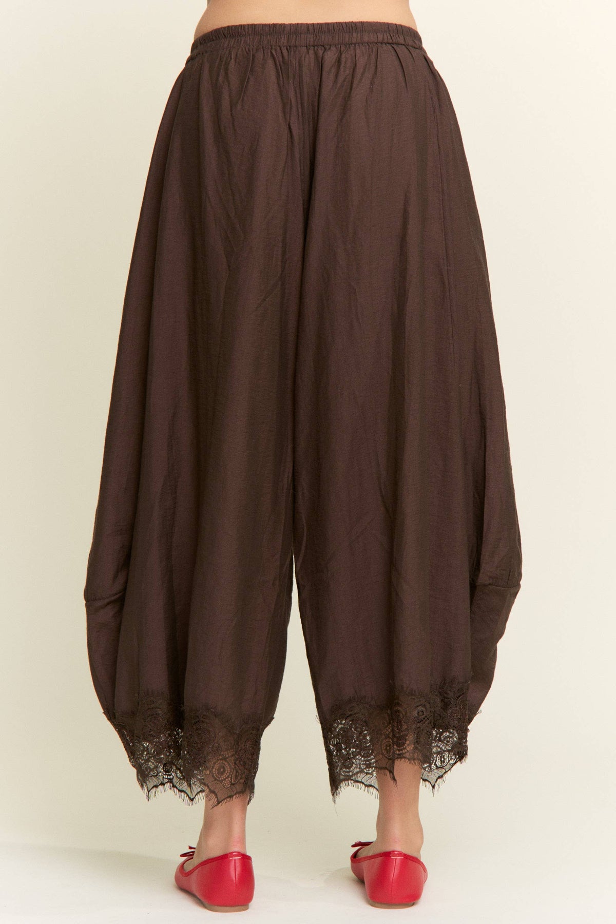 Chocolate Lace-Trim Relaxed Pants