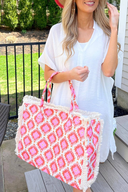 Michelle Boho Pattern Fringe Tote Bag